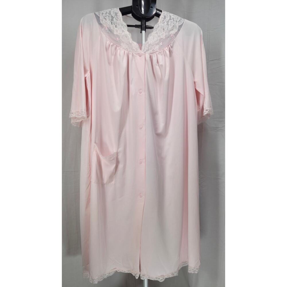 Vintage Shadowline Pink Pajama Set Lace Trim Sleepwear Lounge Granny Cottagecore